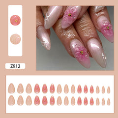 Aurora 3D Flower Pink Press on Nails 24Pcs Medium Almond Nails