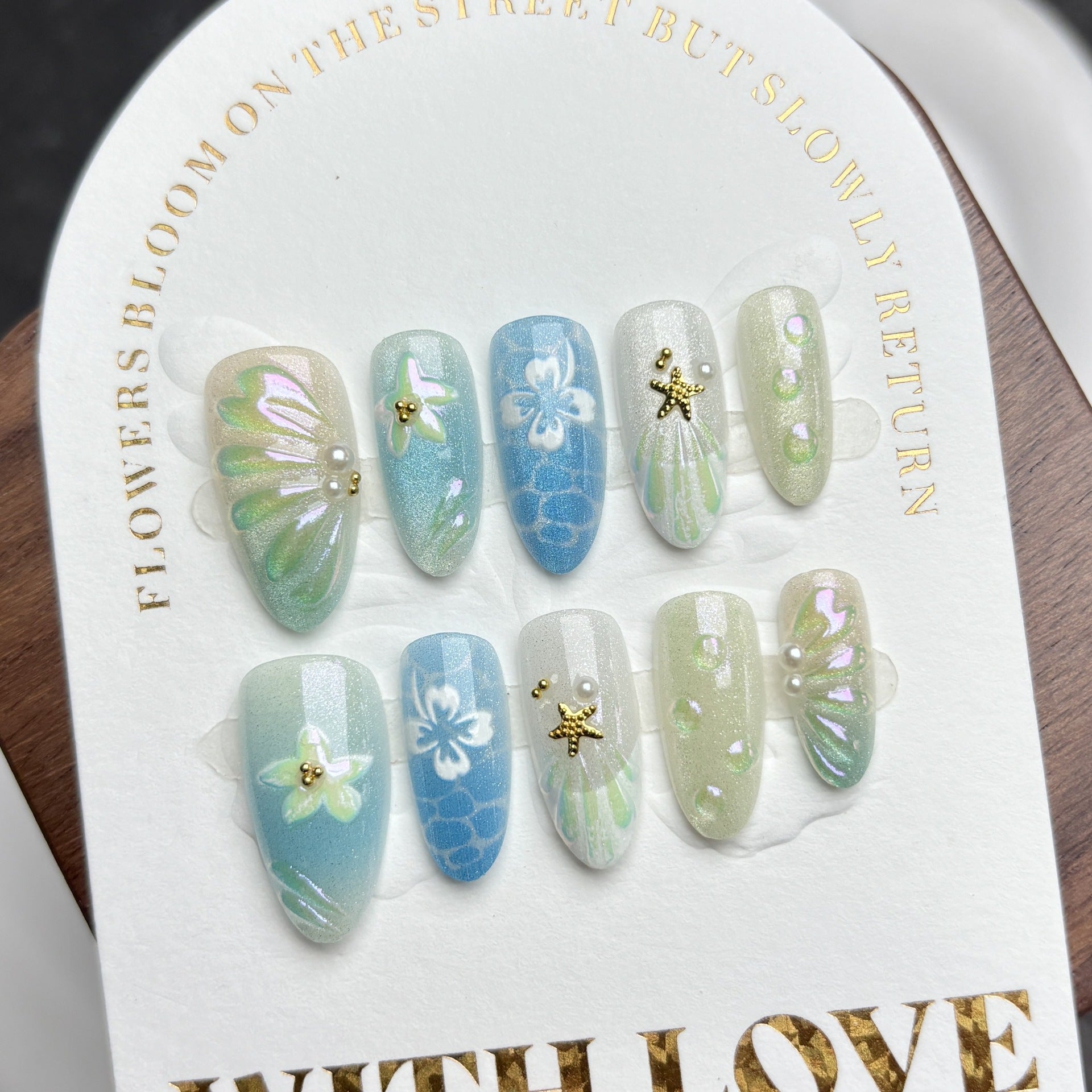 Ins Beach Vacation（Handmade press on nails）/10Pcs Almond Nails