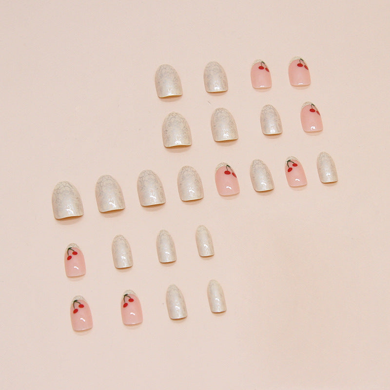 French Pattern Press on Nails 24Pcs Short Almond Nails