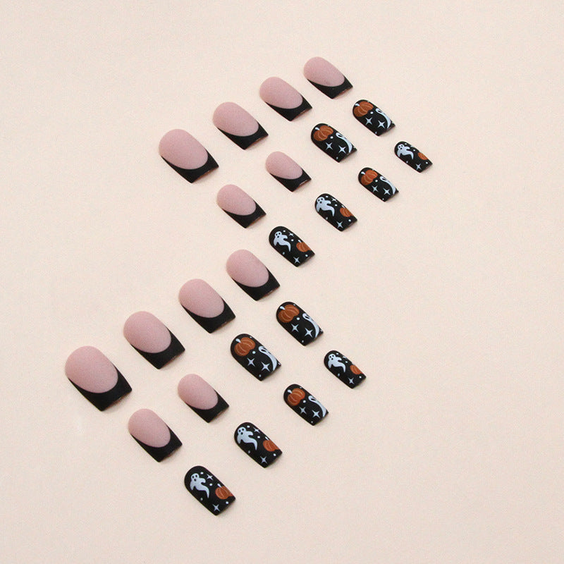 Pumpkin Ghost Press on Nails 24Pcs Medium Squoval Nails  