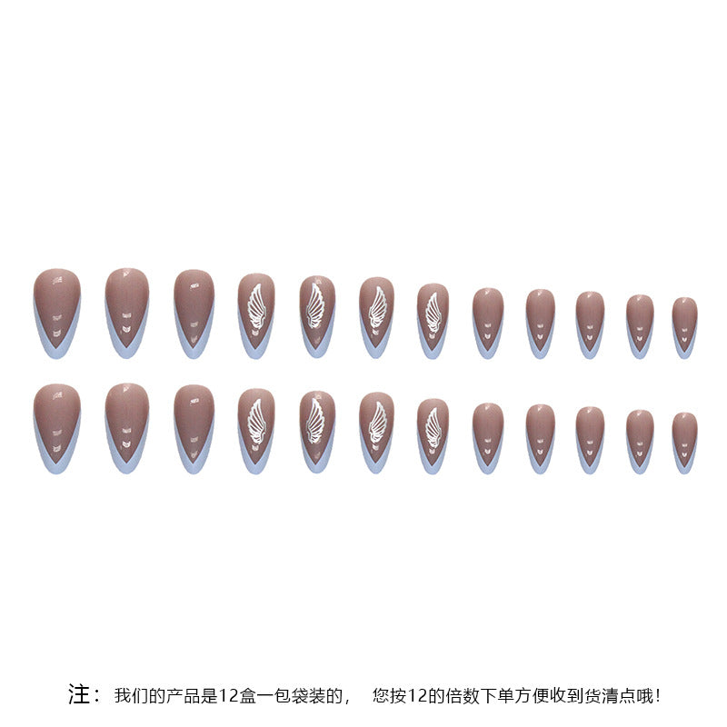 French Wings Press on Nails 24Pcs Medium Almond Nails