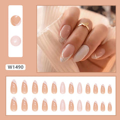 French Glitter Powder Handmade press on Nails / 24Pcs Almond Nails