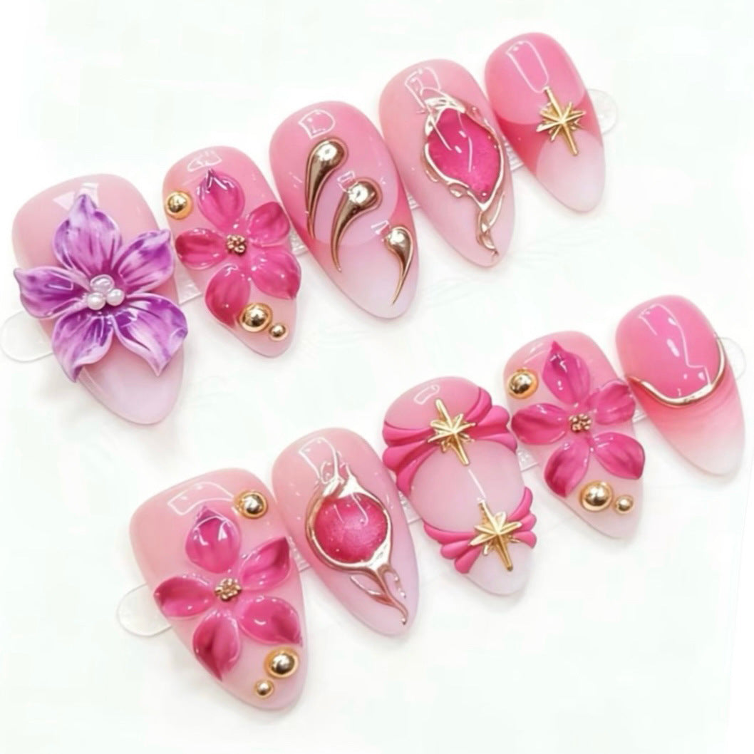 Pink Valentine's Day Presson on Nails 10Pcs Medium Almond Nails
