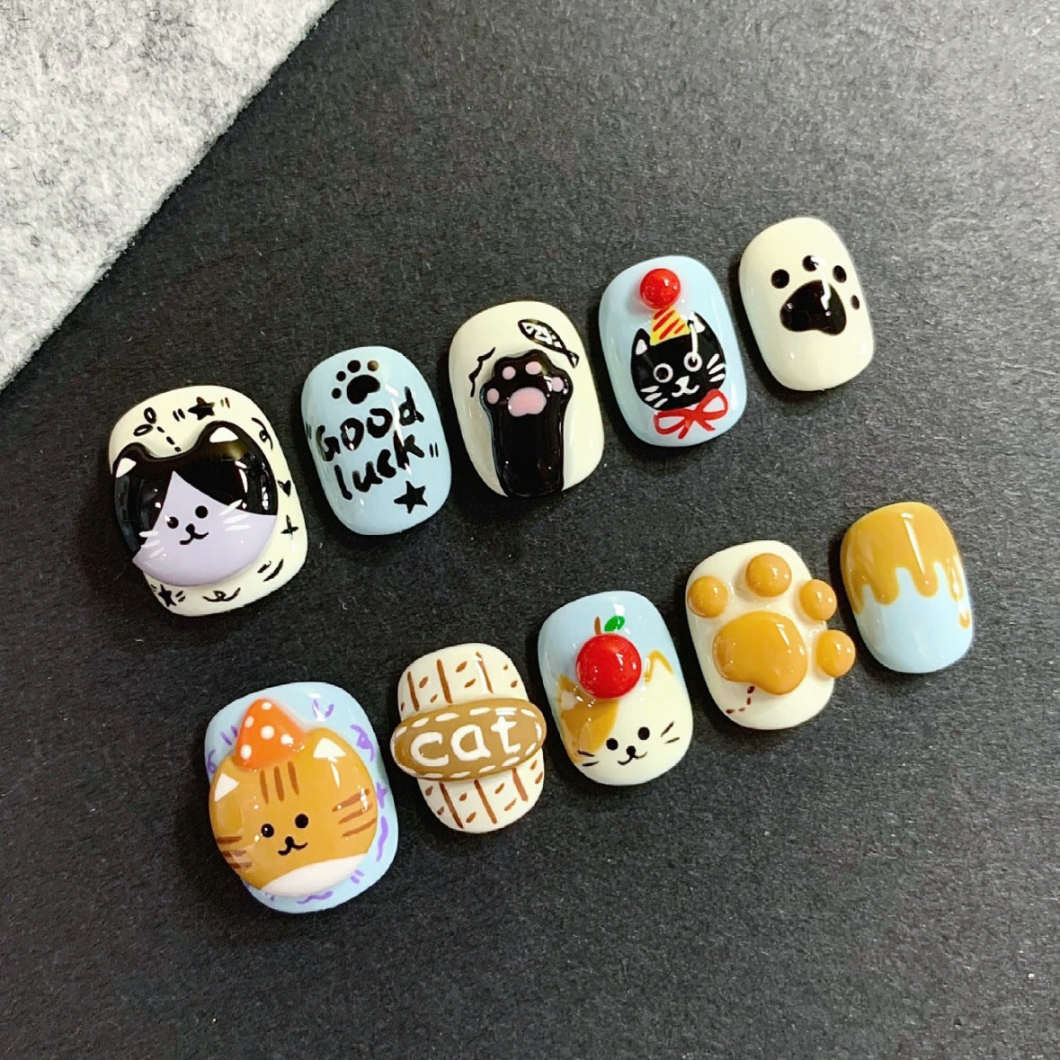 3D Cute Cat（Handmade press on nails）/10Pcs Square Nails