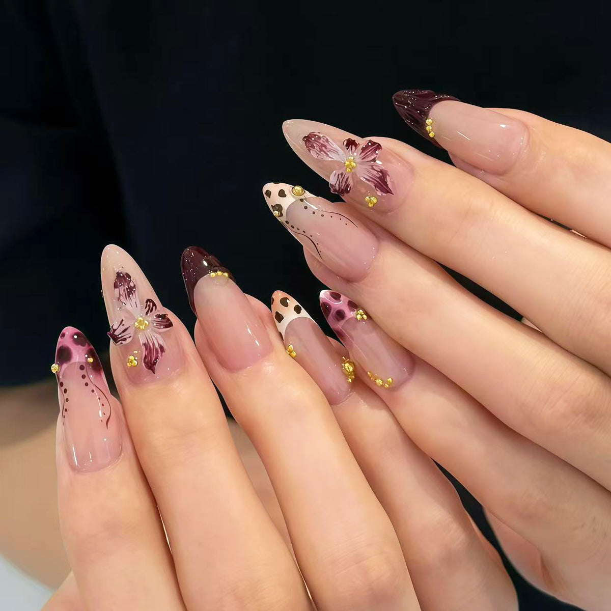 Crape Myrtle Presson on Nails 10Pcs Medium Almond Nails