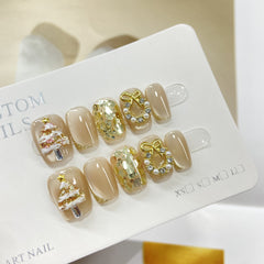 Christmas Cat Eyes（Handmade press on nails）/10Pcs Squoval Nails