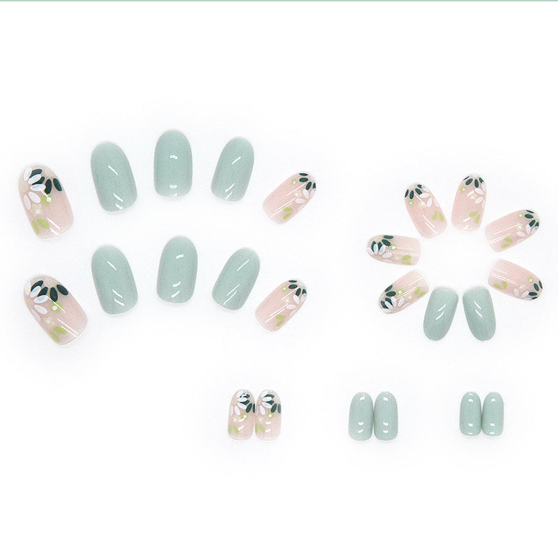 Fresh Flowers Press on Nails 24Pcs Short Oval Nails