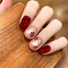 Ruby Glass Bead Cat Eye on Nails 10Pcs Short Square Nails