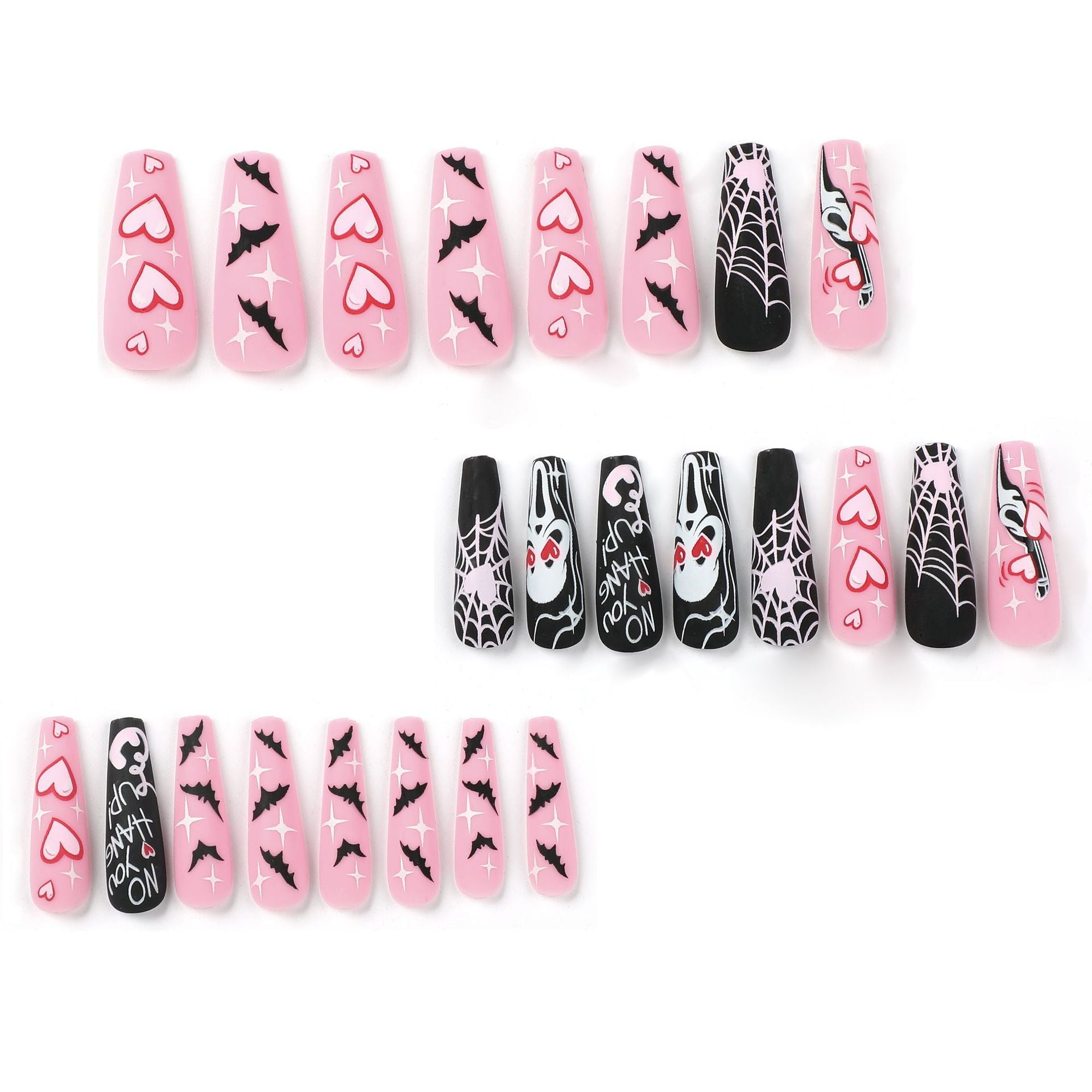 Ghost Spider Web Press on Nails 24Pcs Long Ballerina Nails  