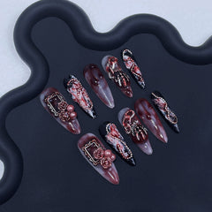 Halloween blood stained roses Handmade press on nails 10pcs