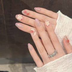 3D Flowers & Strawberry（Handmade press on nails）/10Pcs Square Nails