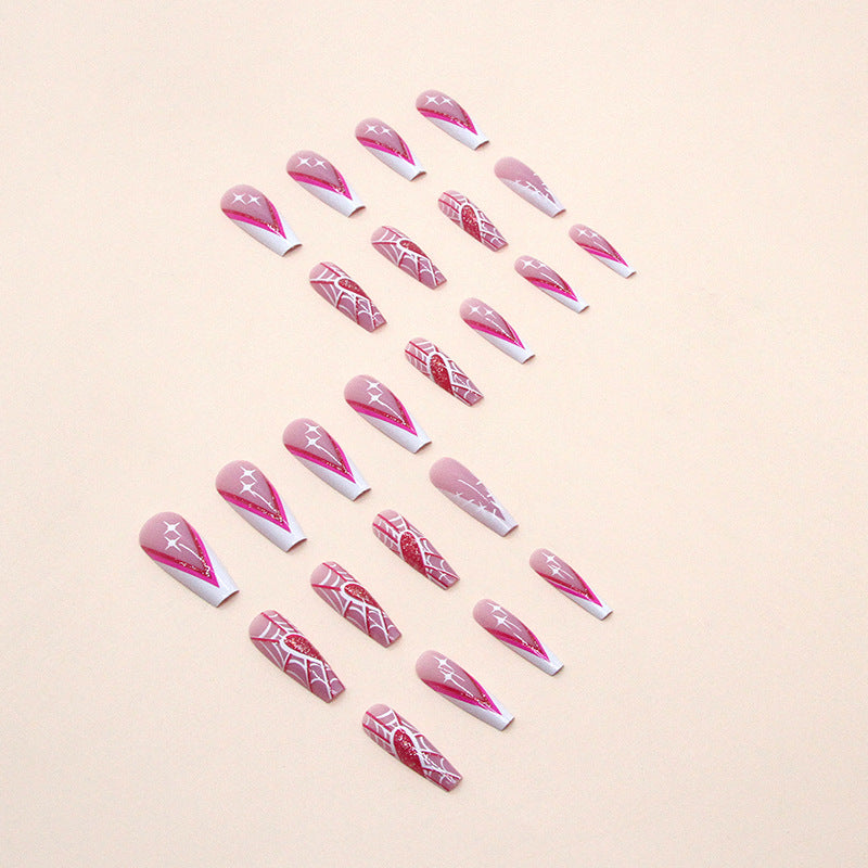 Spider Web Heart Press on Nails 24Pcs Long Ballerina Nails  