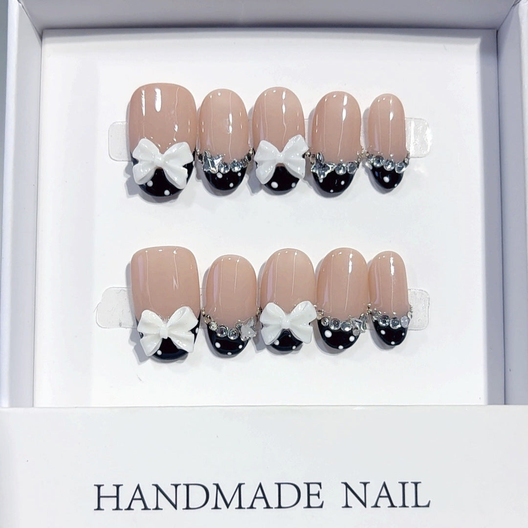 Diamond Bow（Handmade press on nails）/10Pcs Squoval Nails