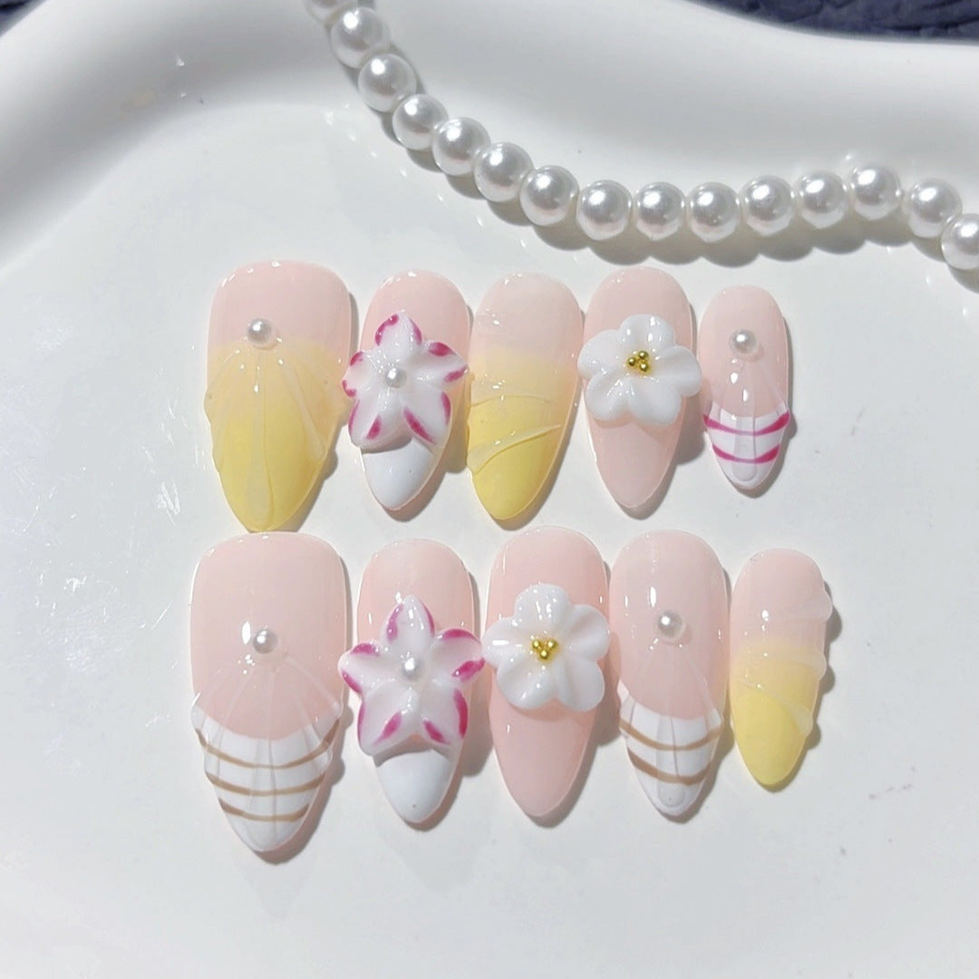 Gradient Three-dimensional Carved（Handmade press on nails）/10Pcs Almond Nails