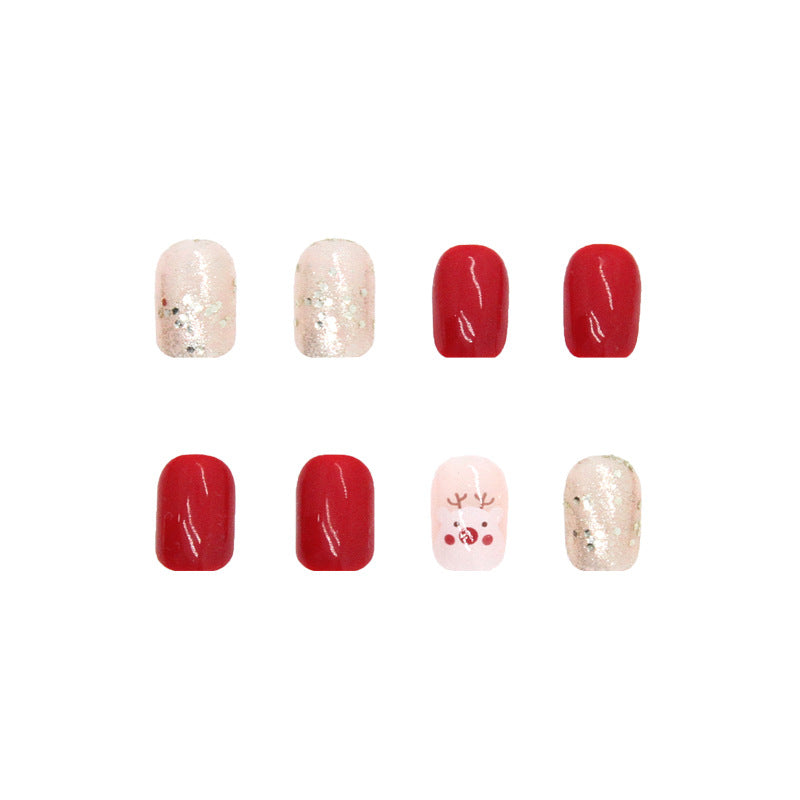 Cute Elk Press on Nails 24Pcs Short Squoval  Nails