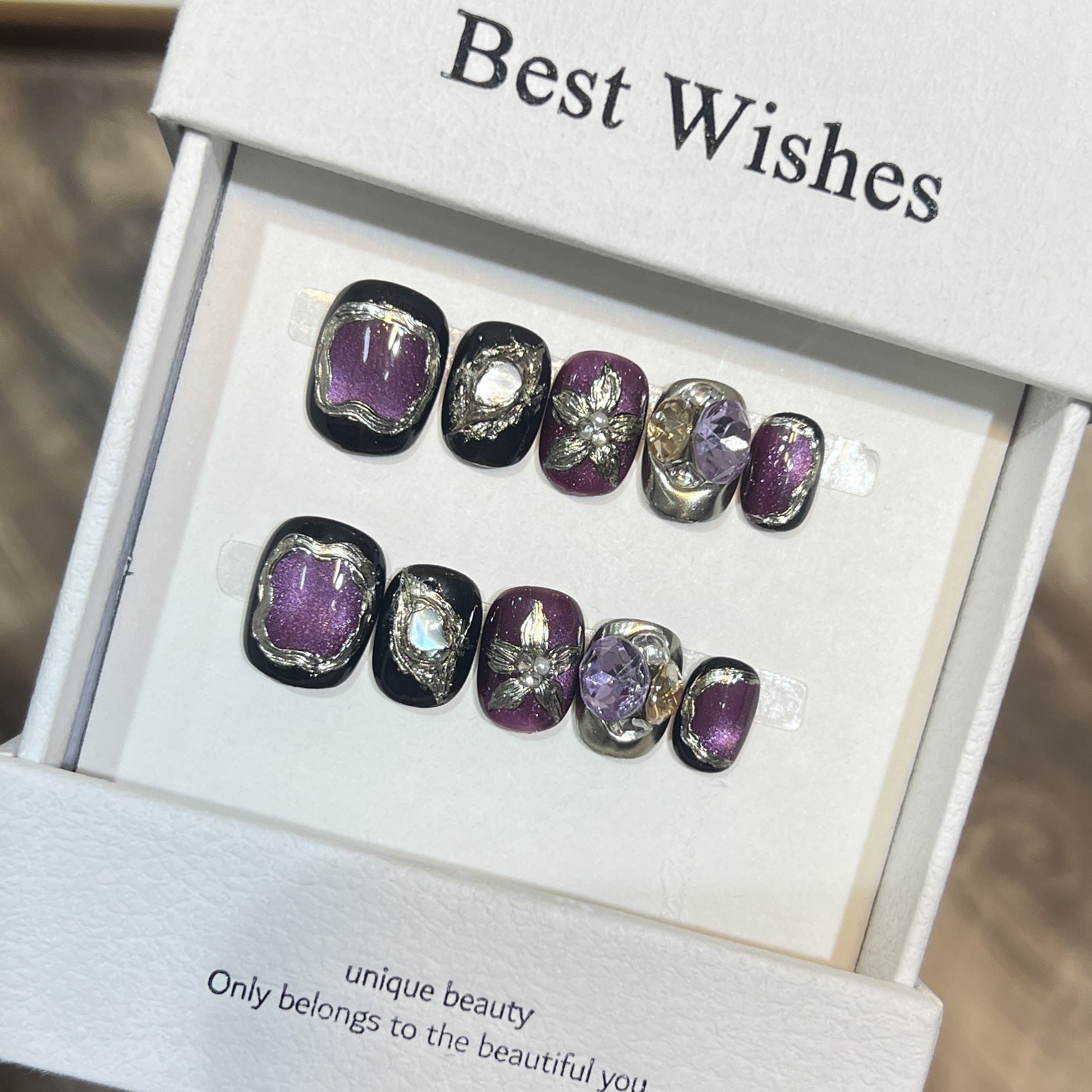 Obsidian Star Eclipse Handmade press on Nails / 10Pcs Squoval Nails