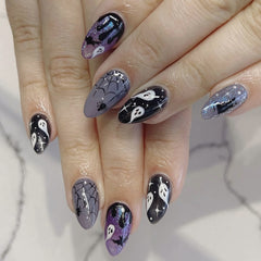 Black Purple Skeleton（Handmade press on nails）/10Pcs Almond Nails