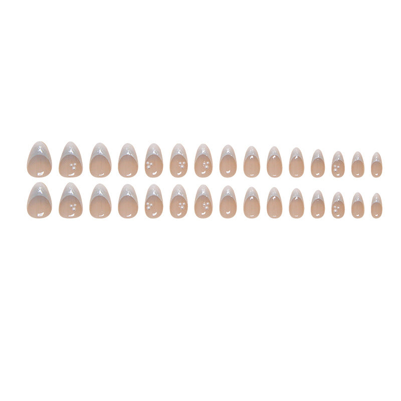 3D French Pearl White Press on Nails 24Pcs Short Almond Nails