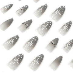 Snowflake Diamond Gradient Color Press on Nails 24Pcs Medium Almond Nails