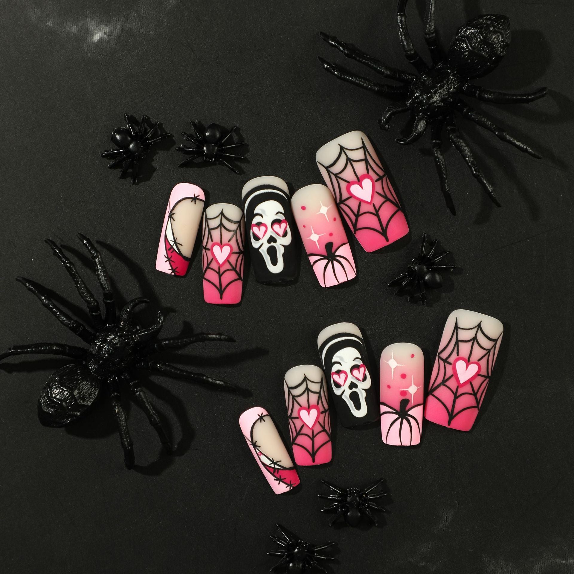 Love Pumpkin Spider Web Skull Press on Nails 24Pcs Short Almond Nails  