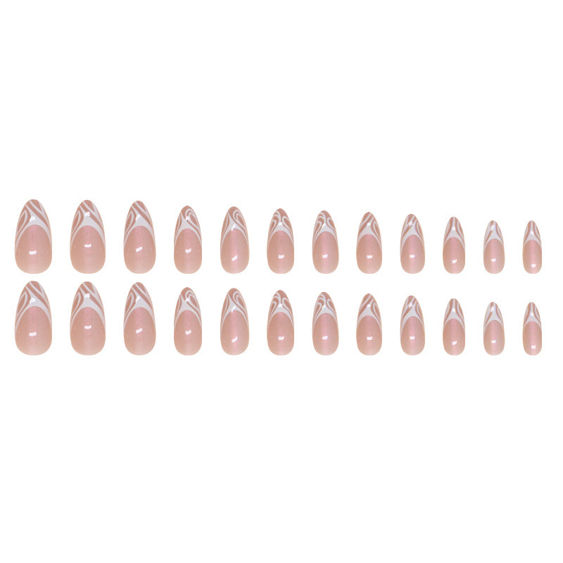 Aurora French Lines Nude Press on Nails 24Pcs Medium Almond Nails