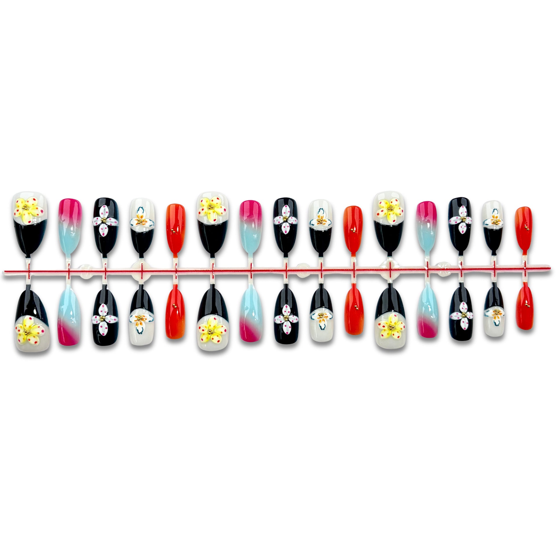 Half Begonia Contrast Color Press on Nails 10Pcs Medium Almond Nails