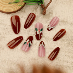 Brown Elk Press on Nails 24Pcs Medium Almond Nails