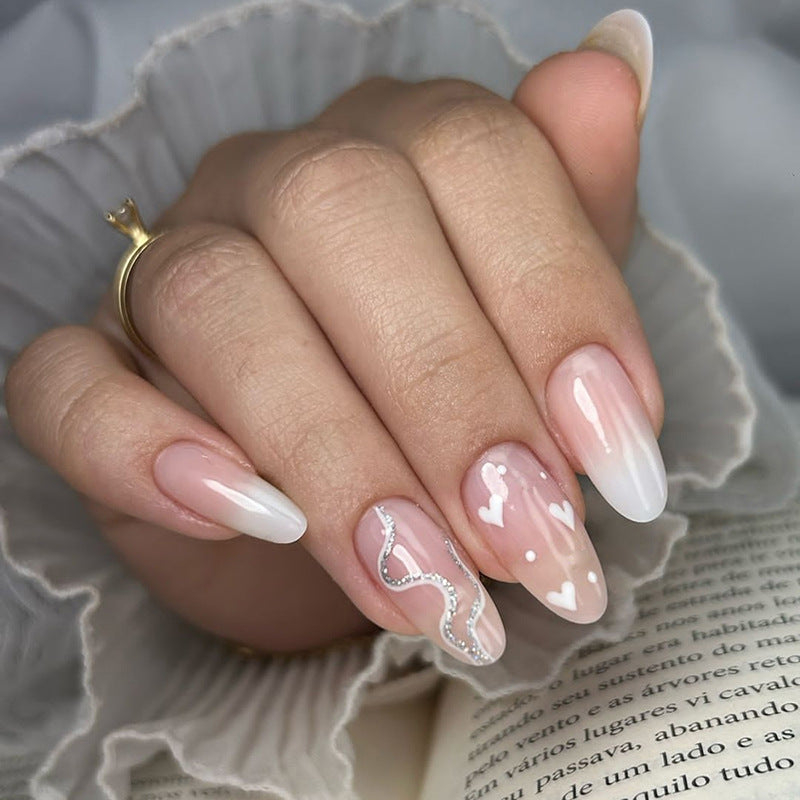 Love Lines White Press on Nails 24Pcs Medium Almond Nails