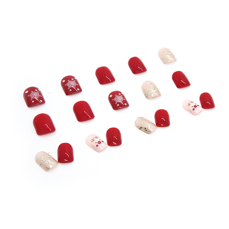 Cute Elk Press on Nails 24Pcs Short Squoval  Nails