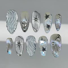 Streaming Shining Star Cat Eye on Nails 24Pcs Medium Almond Nails