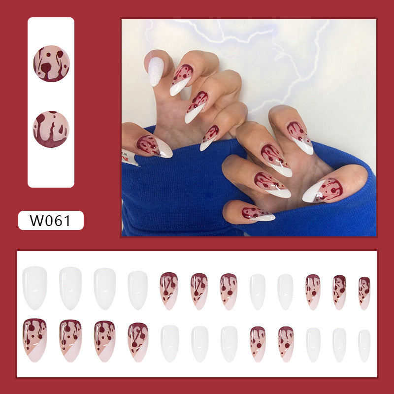 Red Blood Press on Nails 24Pcs Medium Almond Nails  