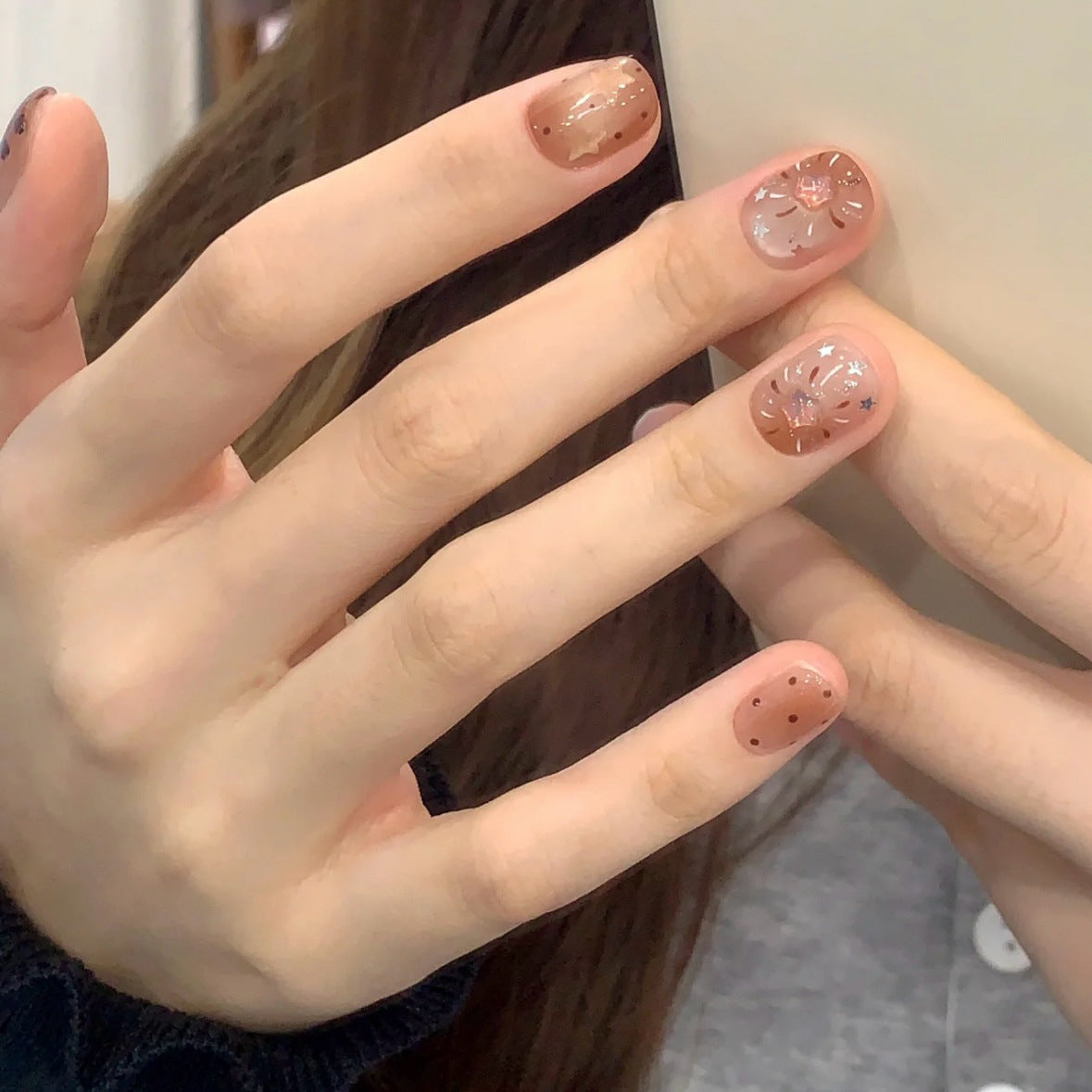 Leopard Print Stars（Handmade press on nails）/10Pcs Square Nails