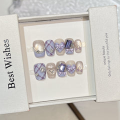 Pearl Zircon Diamond Heart Cat Eye（Handmade press on nails）/10Pcs Square Nails