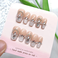 French Glitter（Handmade press on nails）/10Pcs Ballerina Nails