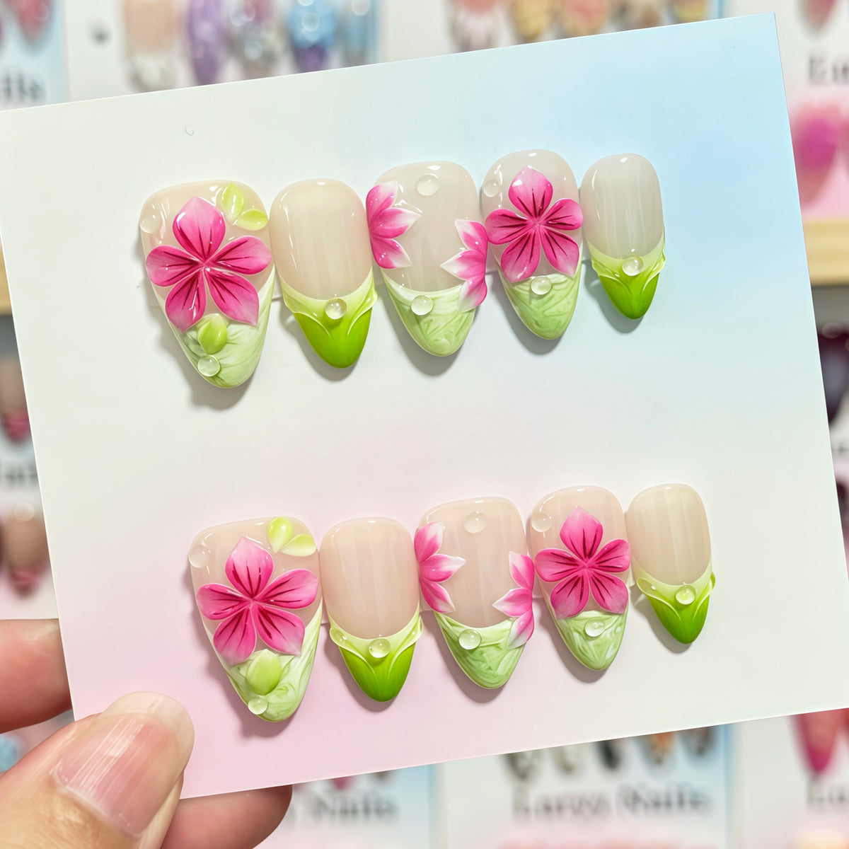 Spring Flower Press on Nails 10Pcs Medium Almond Nails