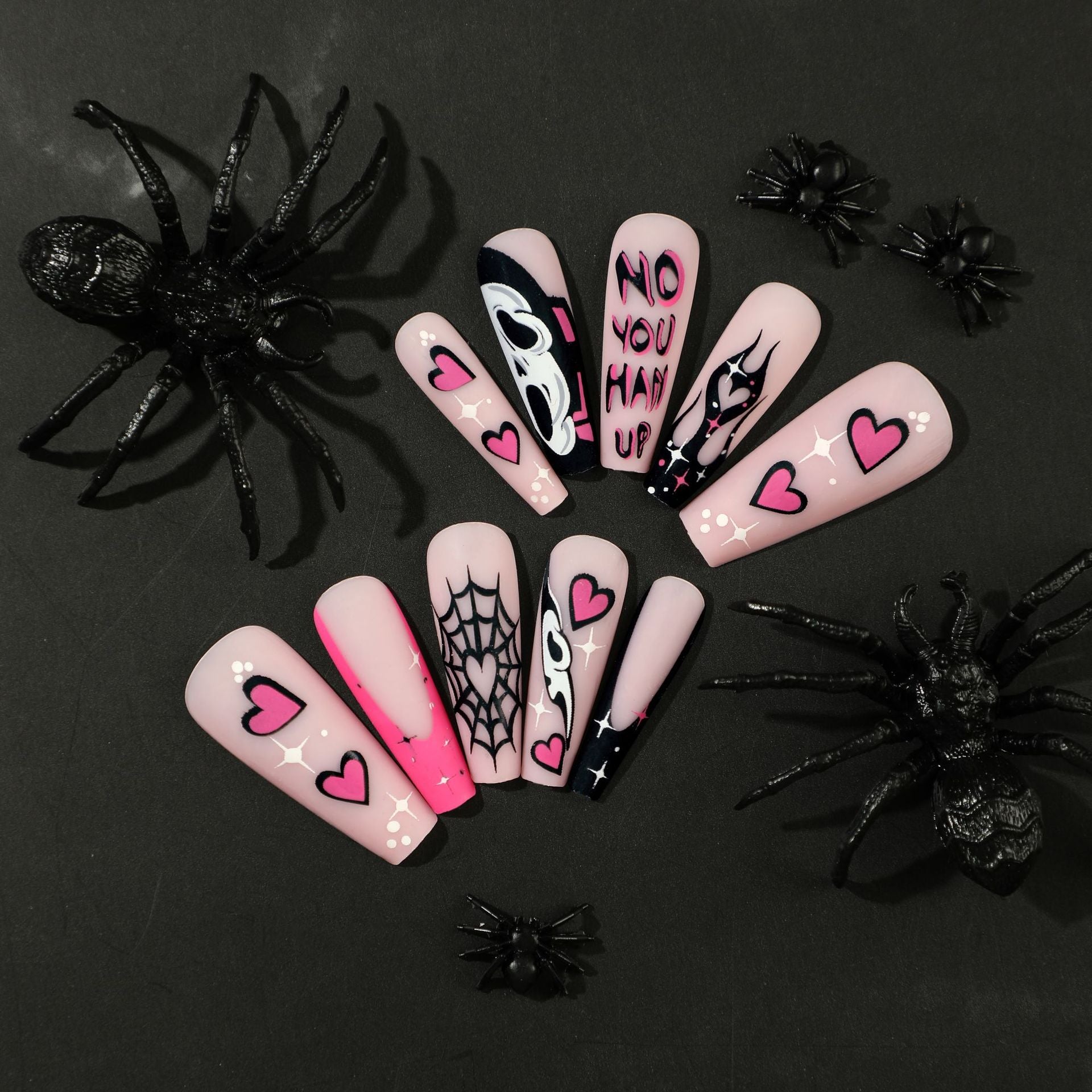 Ghost Love Flame Press on Nails 24Pcs Long Ballerina Nails  