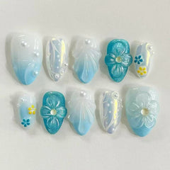 Ice Bloom Press on Nails 10Pcs Short Almond Nails