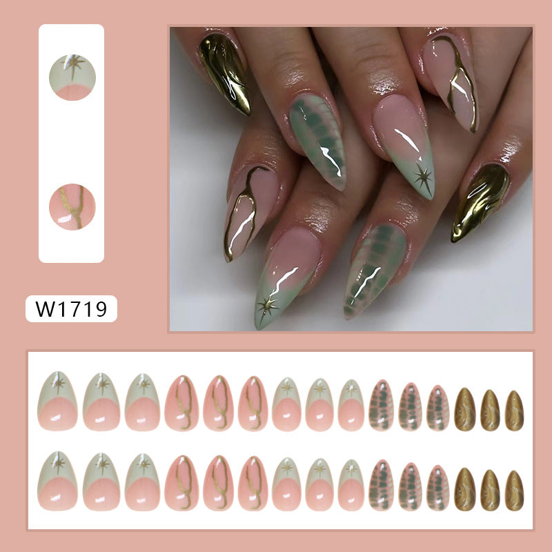 Star Simple Lines Press on Nails 24Pcs Medium Almond Nails