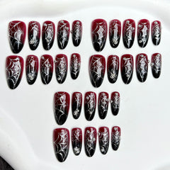 Red & Black Spider（Handmade press on nails）/10Pcs Almond Nails