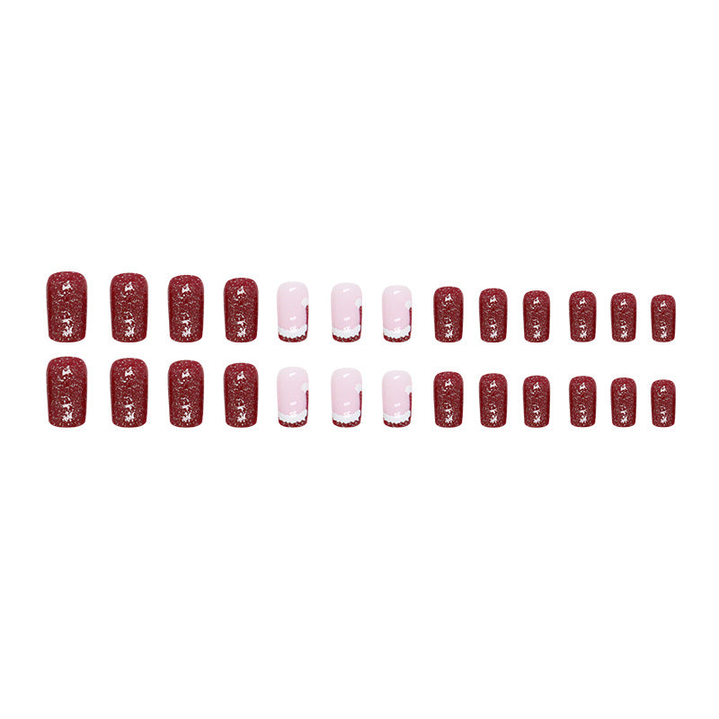 Simple Christmas Hat Press on Nails 24Pcs Short Squoval Nails