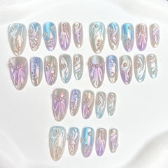 Mermaid Aurora Pearl（Handmade press on nails）/10Pcs Almond Nails