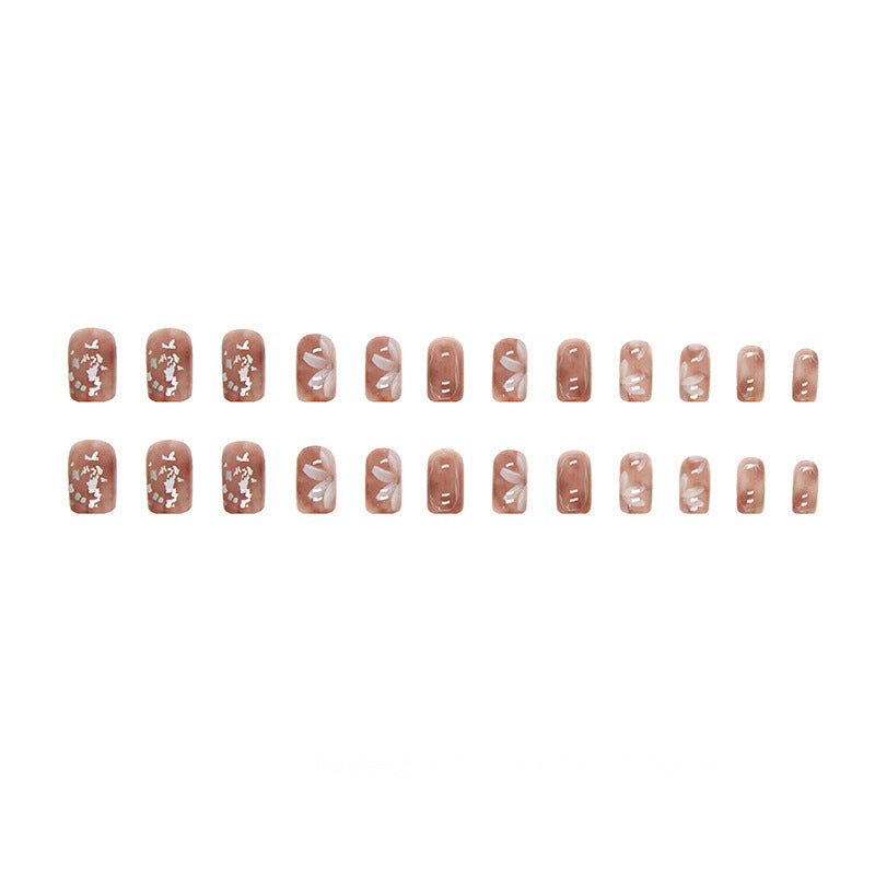 Retro Flowers Press on Nails 24Pcs Medium Square Nails