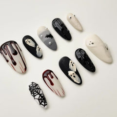 Frosted Ghost Bat（Handmade press on nails）/10Pcs Almond Nails
