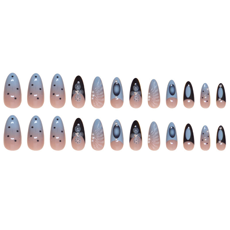 3D Pearl Shell Blue Press on Nails 24Pcs Medium Almond Nails