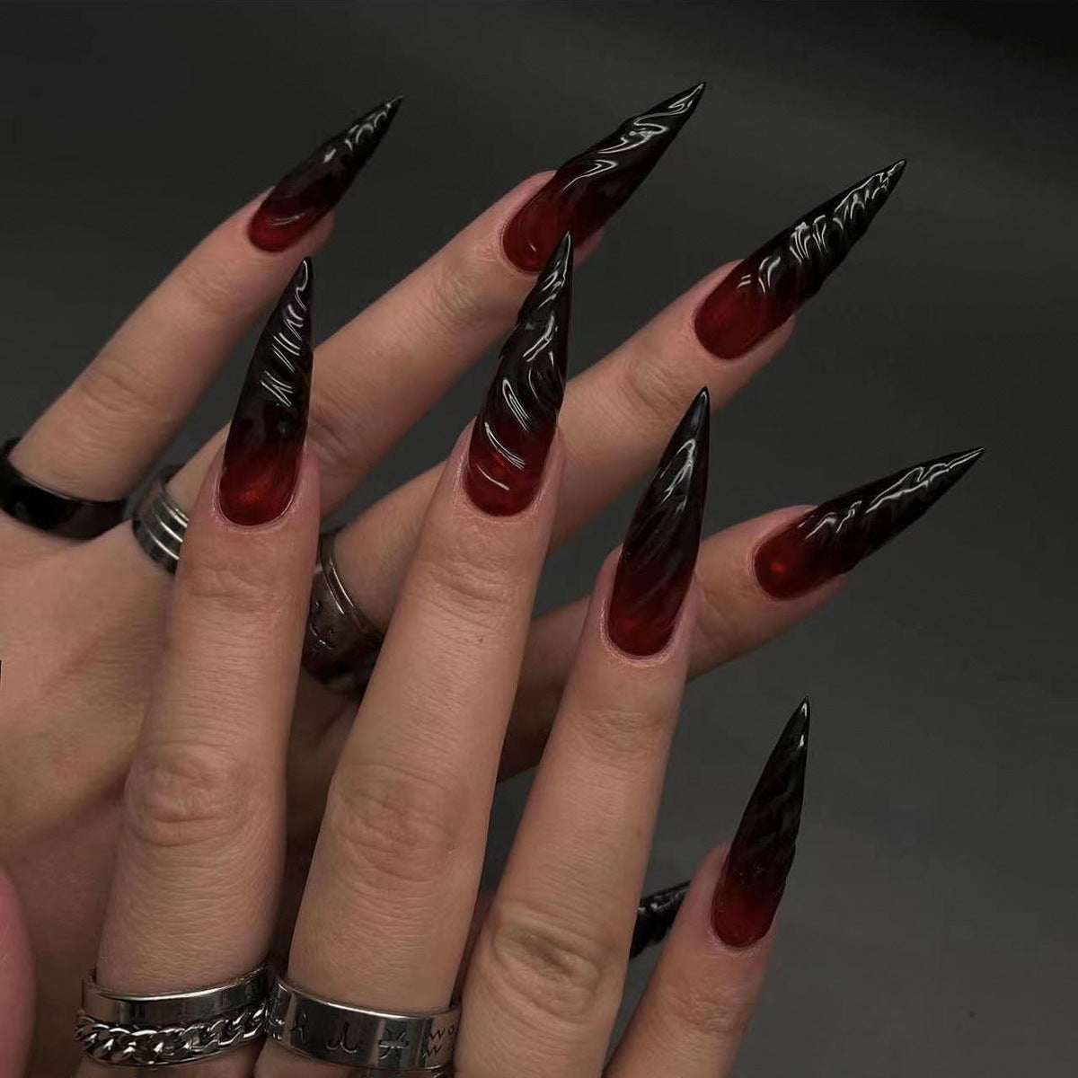 3D Devil Red Press on Nails 24Pcs Long Stiletto Nails  