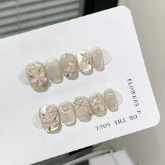 3D Spring Flowers Cat Eye（Handmade press on nails）/10Pcs Squoval Nails
