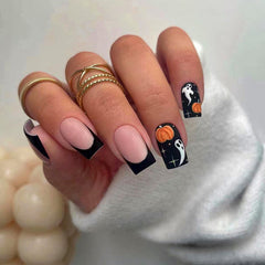 Pumpkin Ghost Press on Nails 24Pcs Medium Squoval Nails  