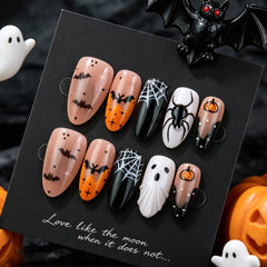 Spooky Pumpkin  Presson on Nails 10Pcs Medium Almond Nails