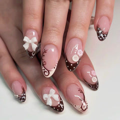 Lace Lolita Bow Presson on Nails 10Pcs Medium Almond Nails
