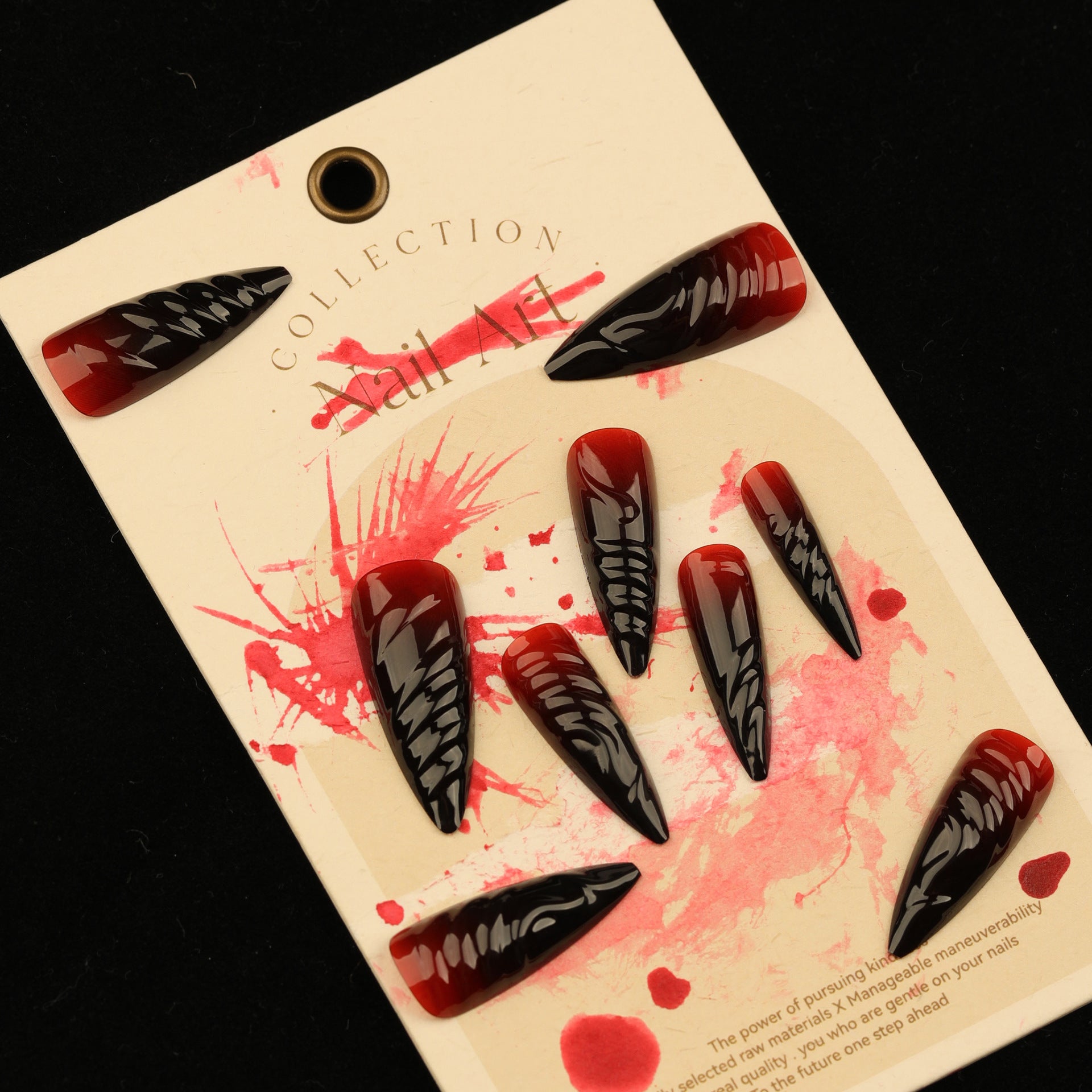 3D Devil Red Press on Nails 24Pcs Long Stiletto Nails  